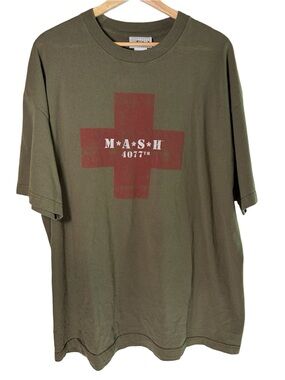JEM sportswear vintage MASH 4077th Olive Green Graphic Crewneck T-Shirt 2XL